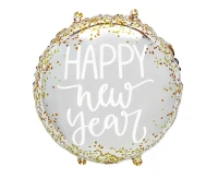 Balon foliowy 18" "Happy New Year" cekinowy, srebrny