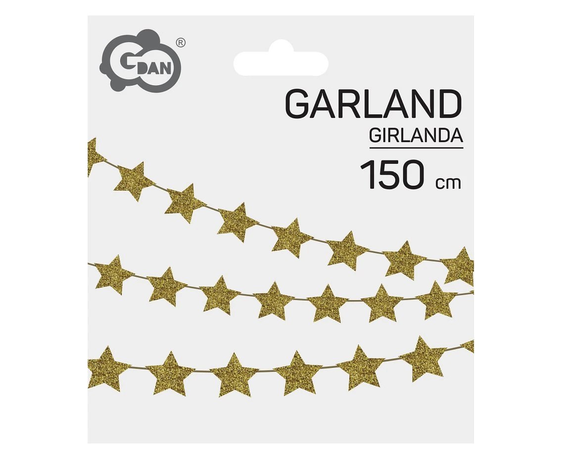 Girlanda papierowa, złote gwiazdki, 150 cm