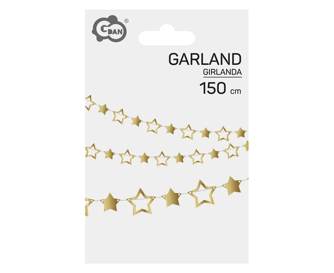 Girlanda papierowa podwójna, złote gwiazdki, 150 cm