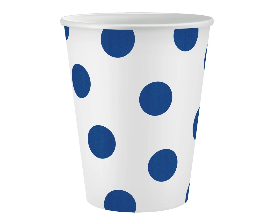 Kubeczki papierowe białe, groszki granatowe, 250ml/6 szt.