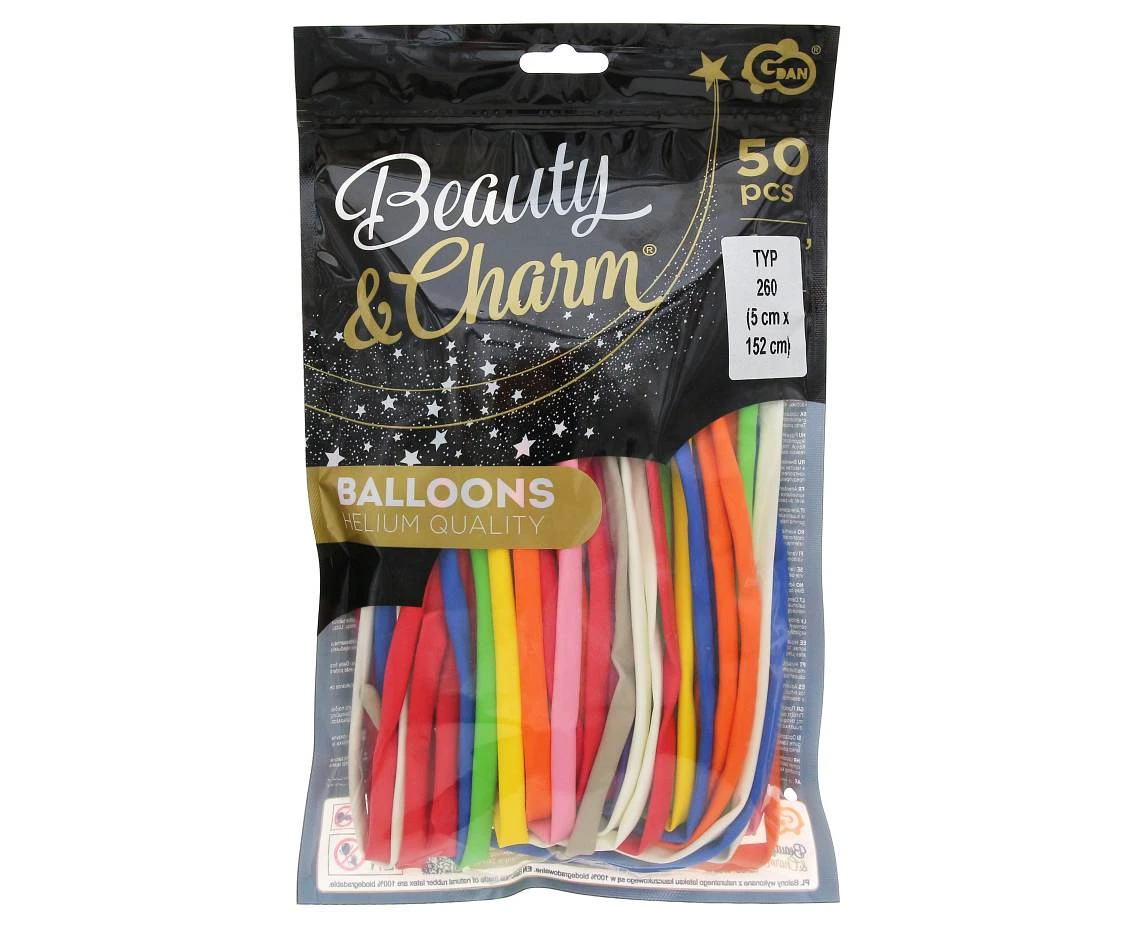 Balony B&C, Do modelowania, Pastel mix, 50 szt.