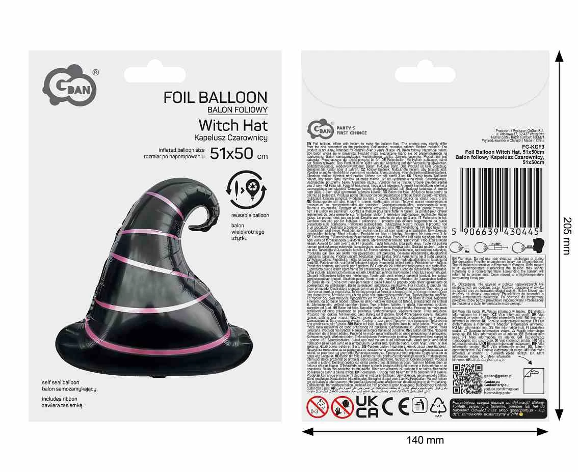 Balon foliowy Kapelusz Czarownicy, 51x50cm