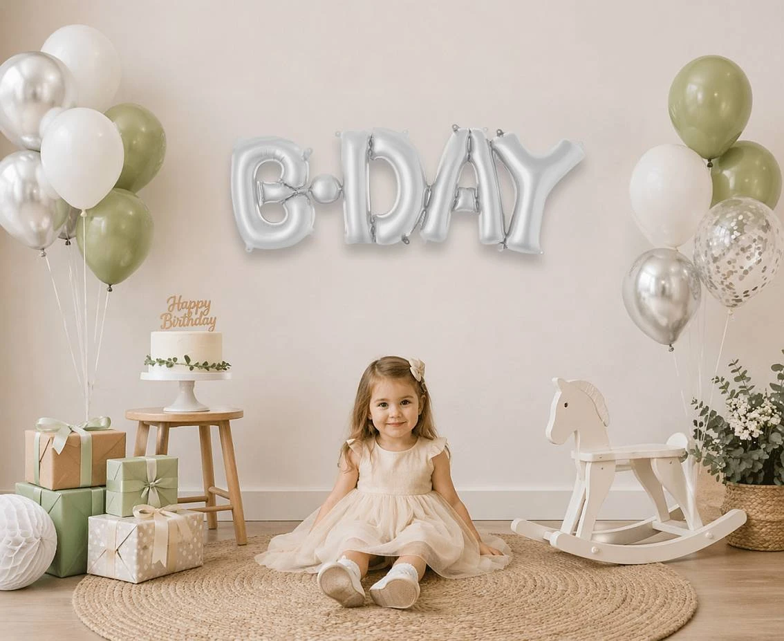 Balon foliowy Napis B-DAY, srebrny, 69x27cm
