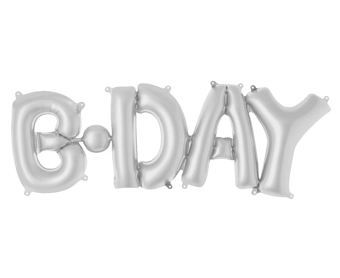 Balon foliowy Napis B-DAY, srebrny, 69x27cm