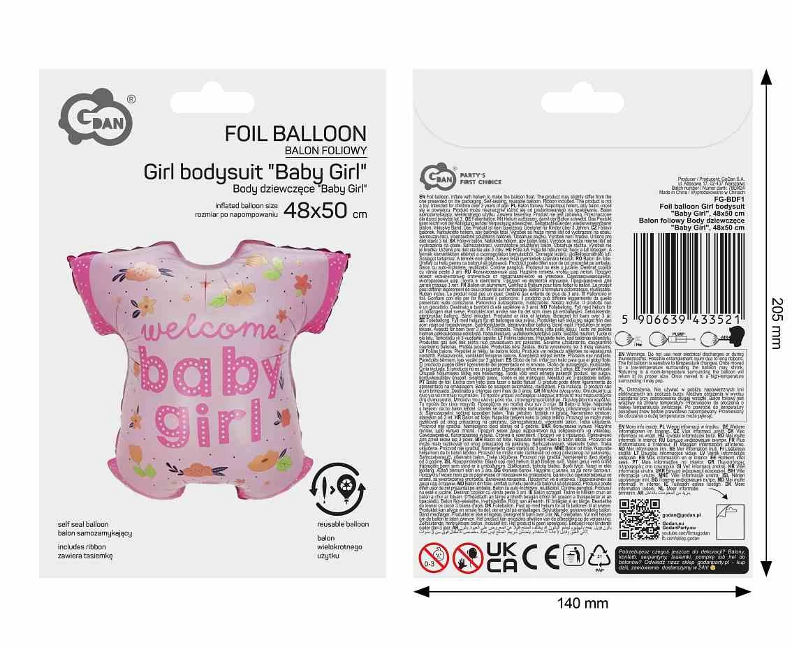 Balon foliowy Body dziewczęce "Baby Girl", 48x50cm