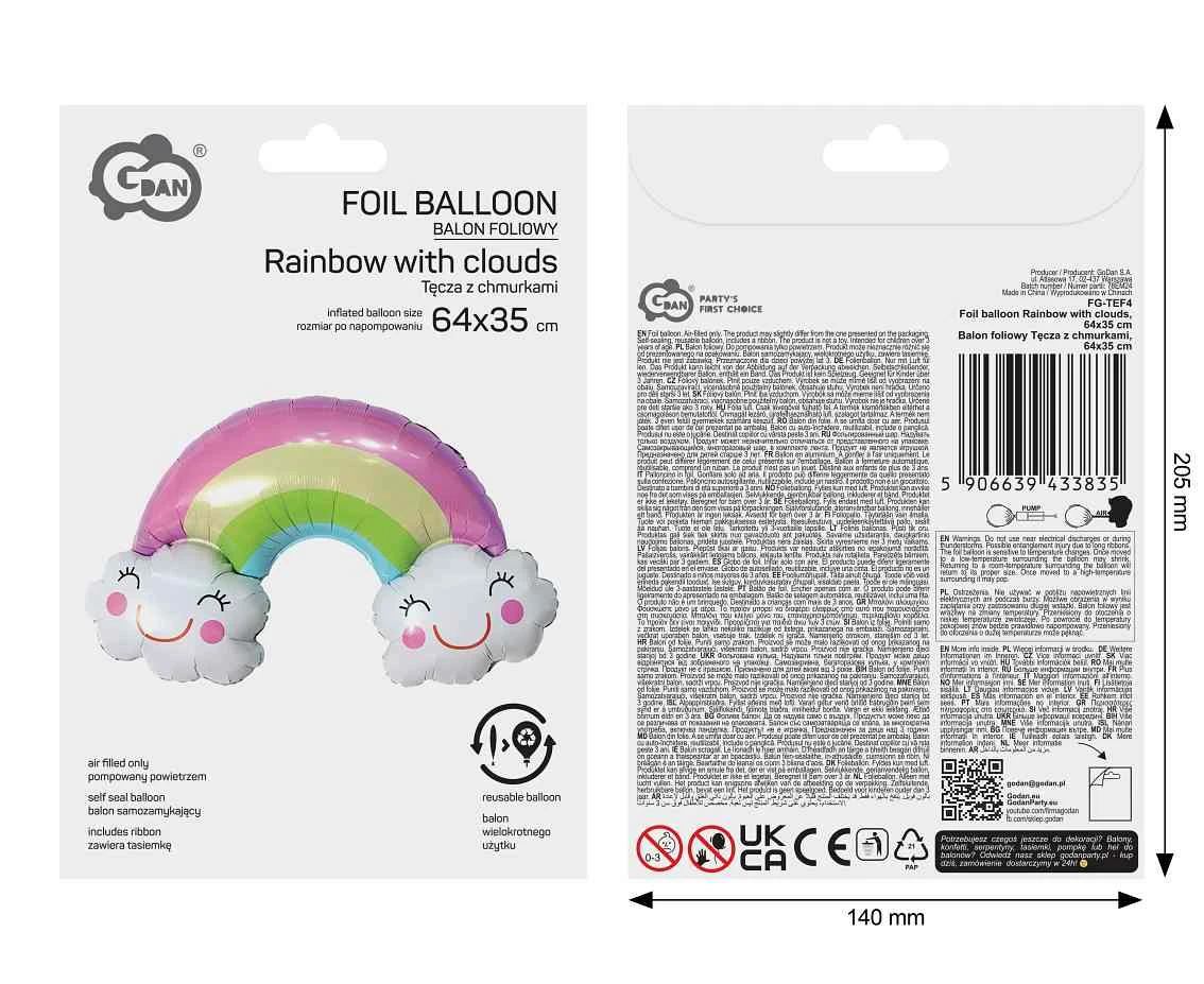 Balon foliowy Tęcza z chmurkami, 64x35cm