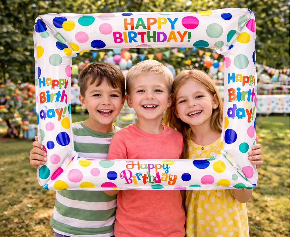 Balon foliowy ramka Happy Birthday konfetti, 41x49cm