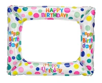 Balon foliowy ramka Happy Birthday konfetti, 41x49cm