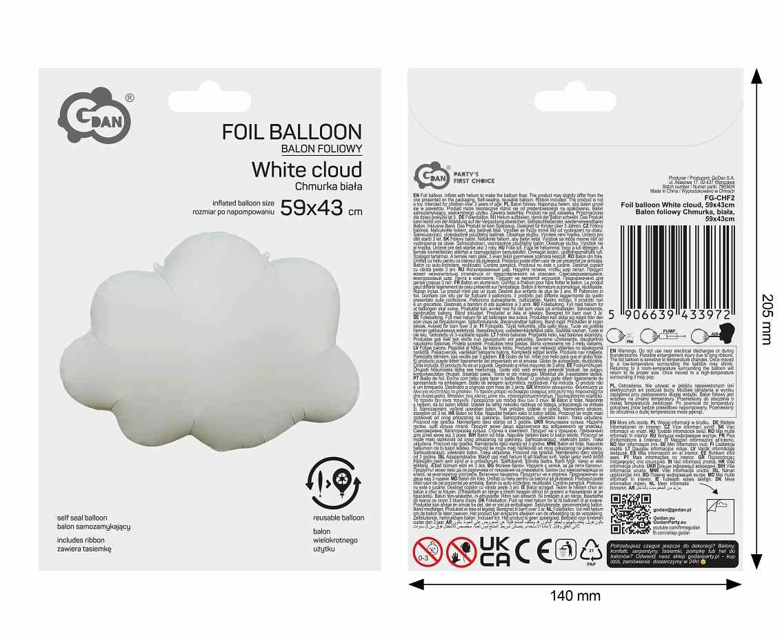 Balon foliowy Chmurka, biała, 59x43cm