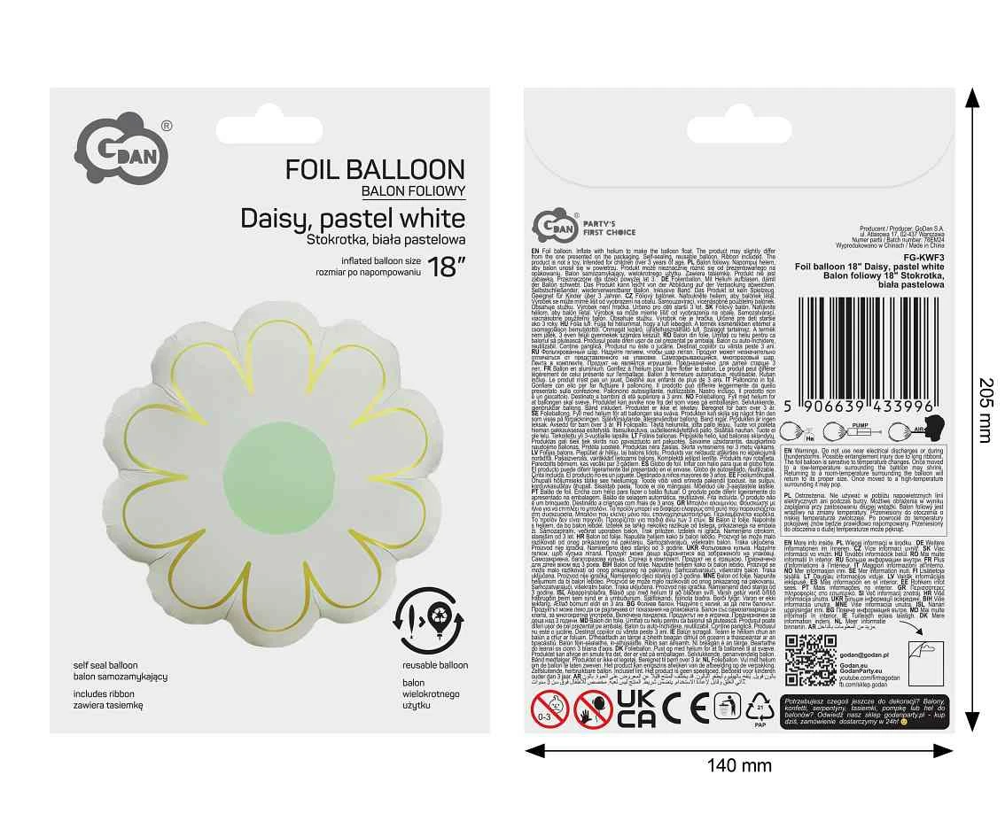 Balon foliowy 18" Stokrotka, biała pastelowa