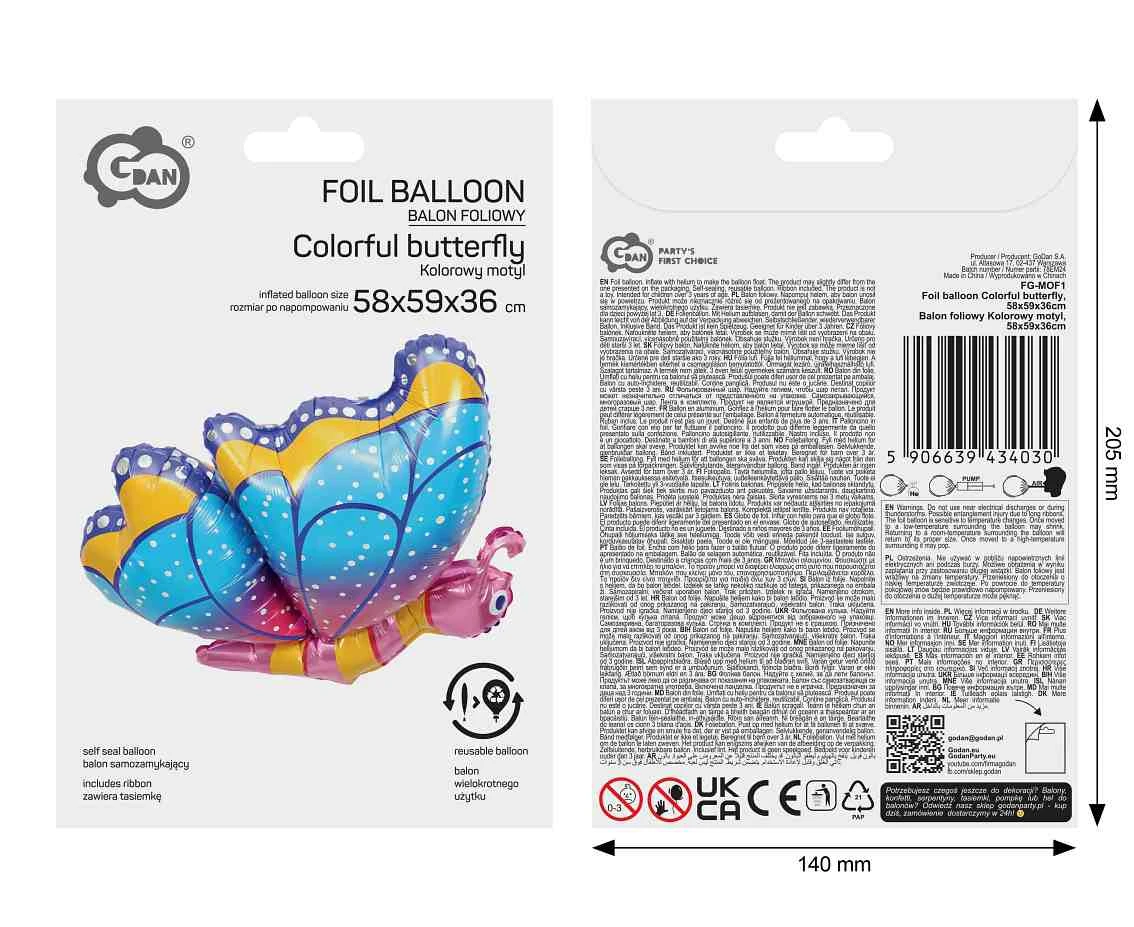 Balon foliowy Kolorowy motyl, 58x59x36cm