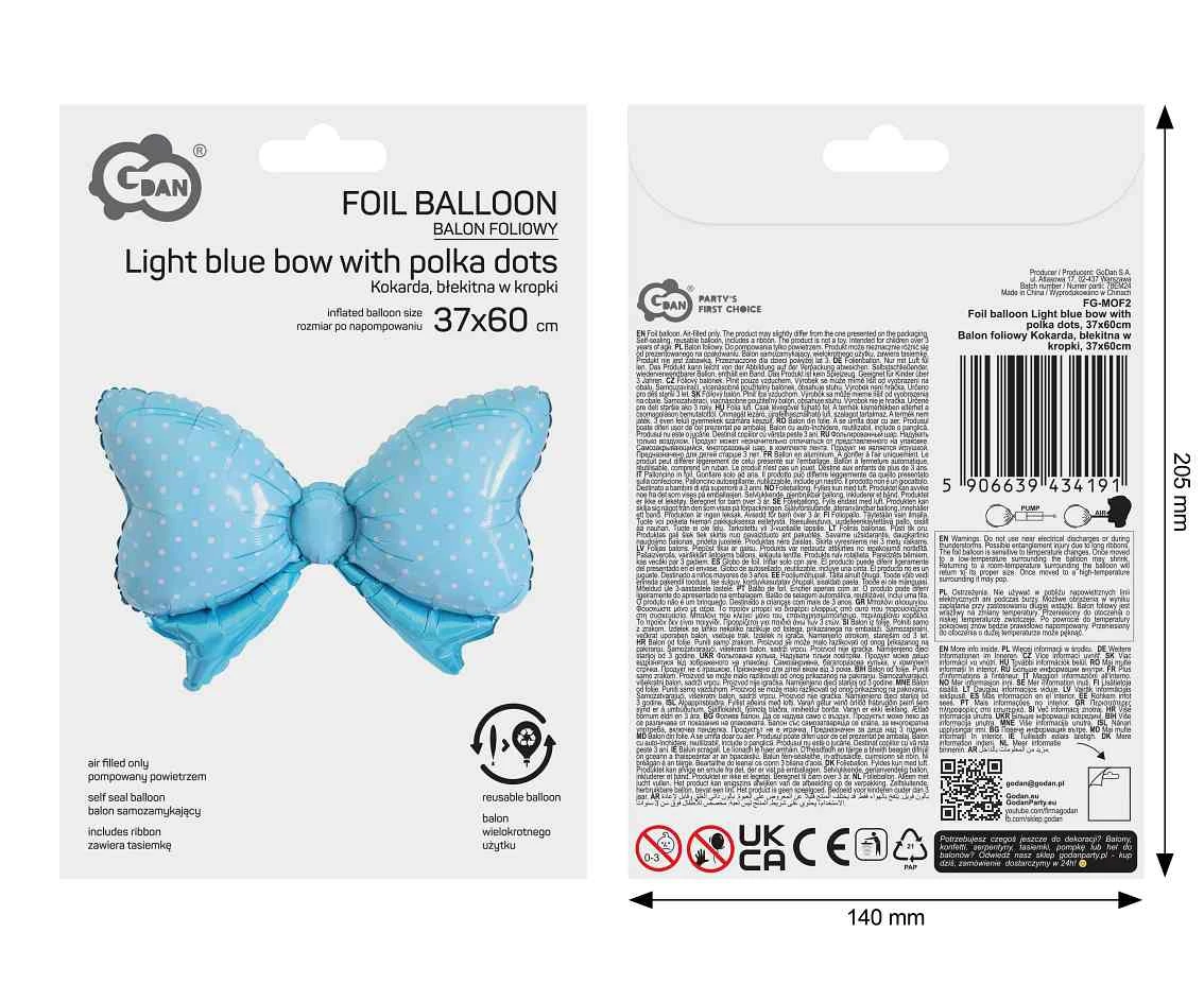 Balon foliowy Kokarda, błekitna w kropki, 37x60cm