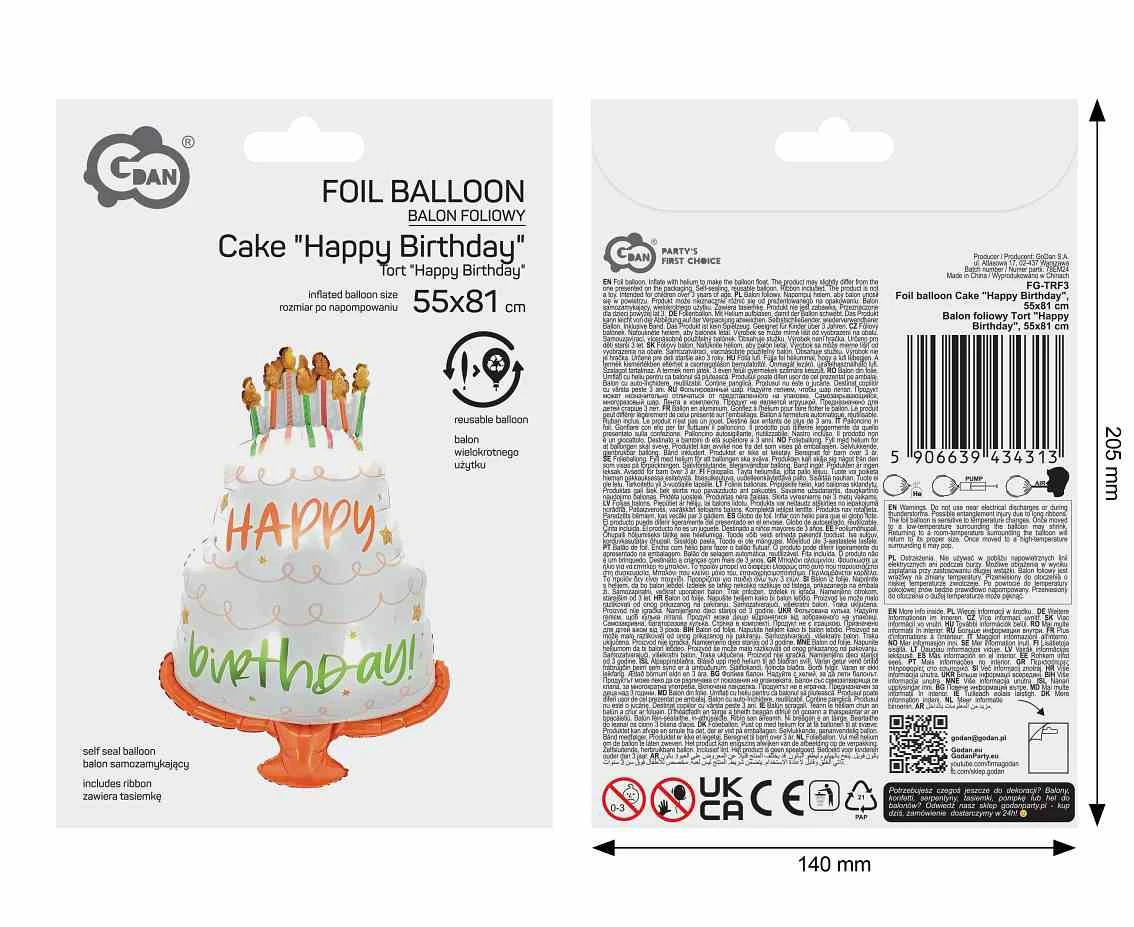 Balon foliowy Tort "Happy Birthday", 55x81cm