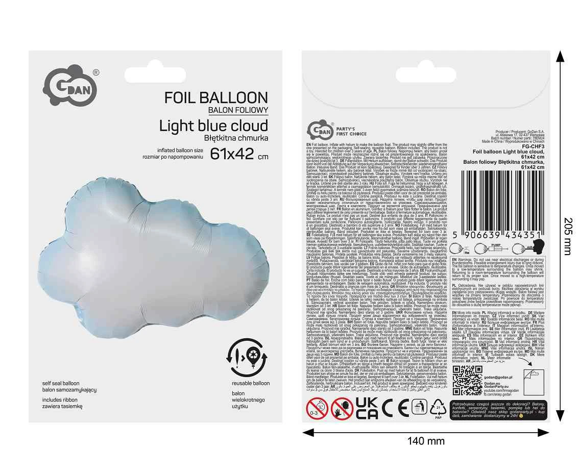 Balon foliowy Błętkitna chmurka, 61x42cm