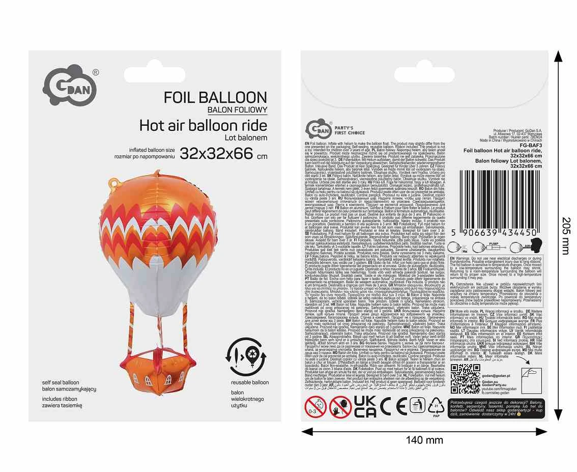 Balon foliowy Lot balonem, 32x32x66cm