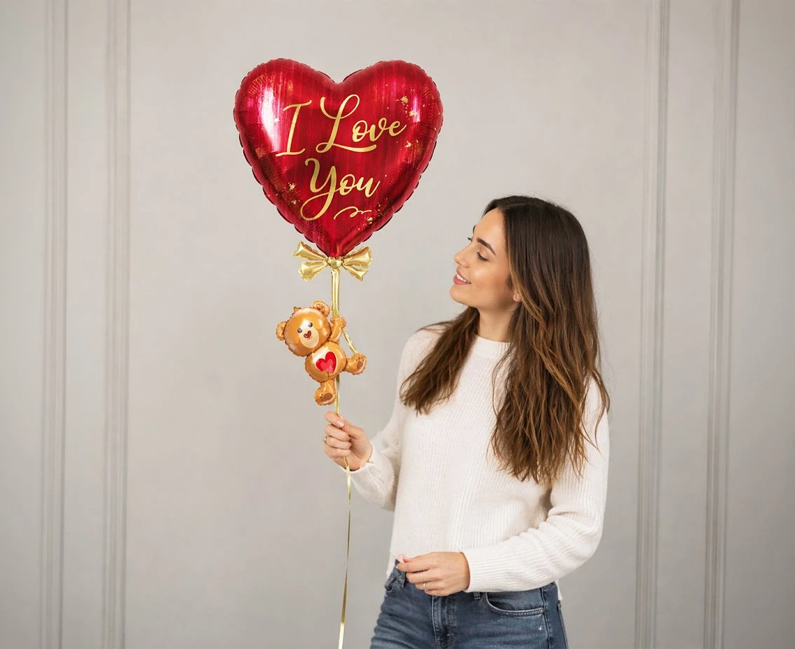 Balon foliowy  Serce "Love You", bordowe, 34x57cm