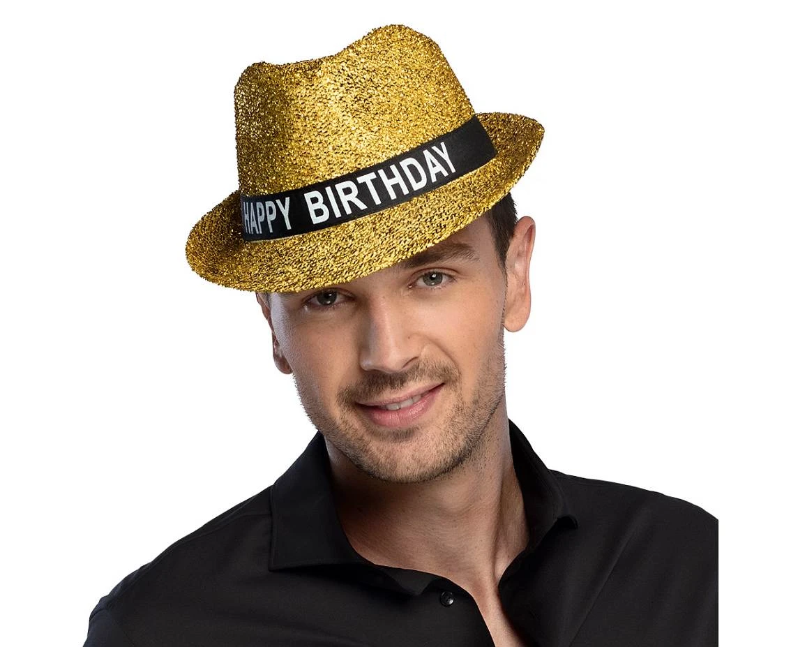 Kapelusz 'Happy birthday', błyszczący złoty
