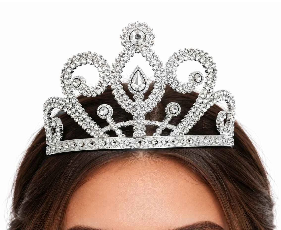 Tiara księżniczki, srebrna z kryształkami