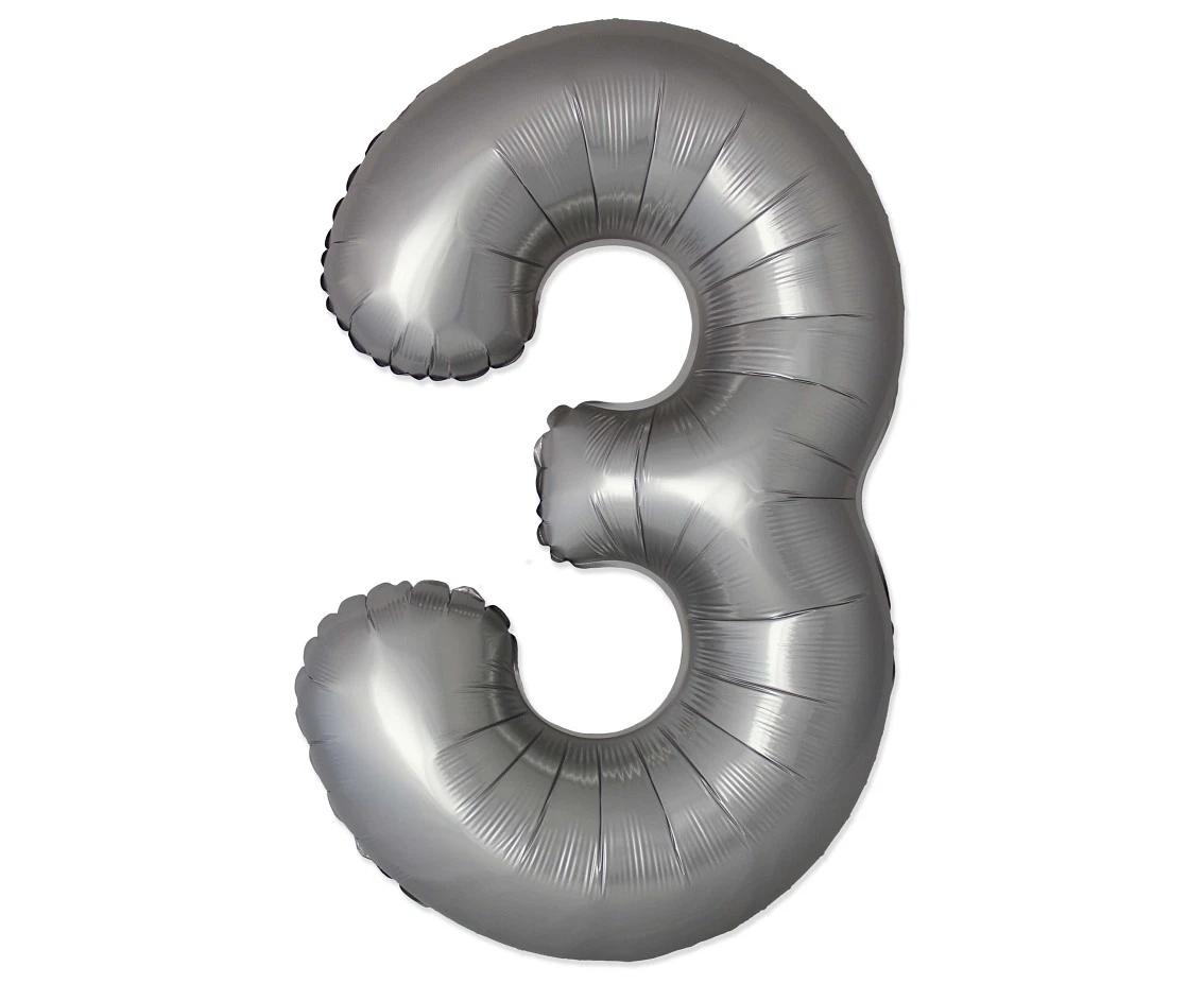 Balon foliowy 30" FX - Cyferka 3 Matowy Srebrny Moonlight, niepakowany