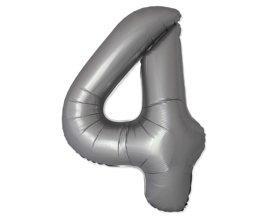Balon foliowy 30" FX - Cyferka 4 Matowy Srebrny Moonlight, niepakowany
