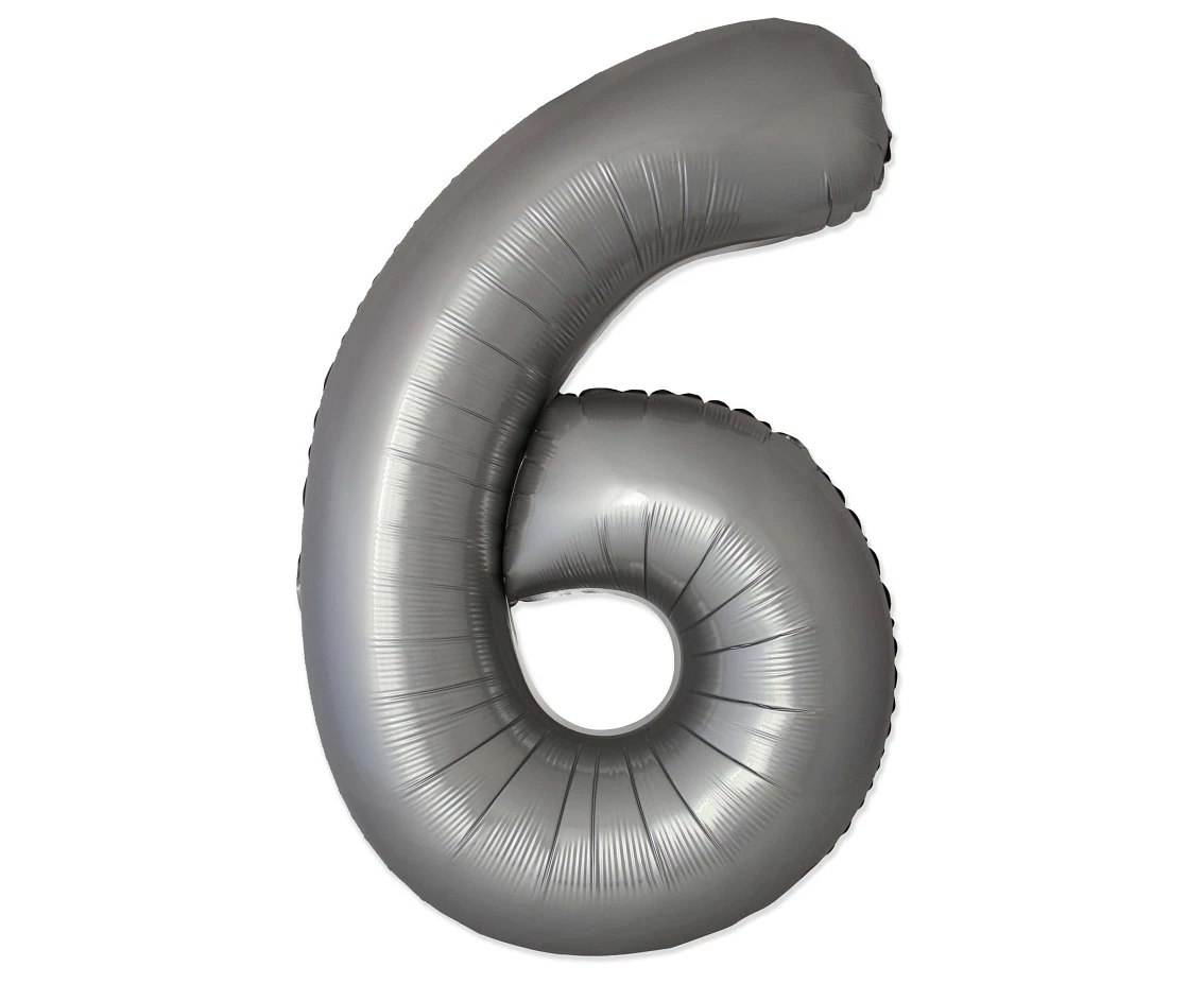 Balon foliowy 30" FX - Cyferka 6 Matowy Srebrny Moonlight, niepakowany
