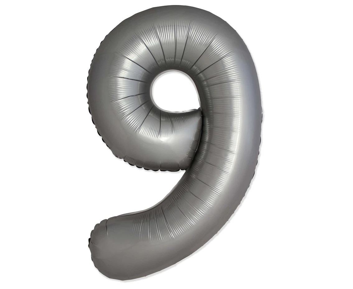 Balon foliowy 30" FX - Cyferka 9 Matowy Srebrny Moonlight, niepakowany