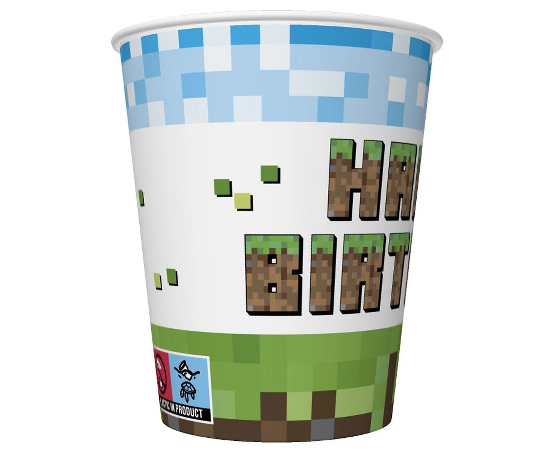 Kubeczki papierowe Pixel Block Happy Birthday, 250 ml, 8 szt.