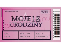 Zaproszenie na 18 Urodziny Bilet, 10 szt.