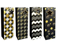 Torebka prezentowa na butelkę wzór Glamour czarno-złoty 12x35x9 cm mix, 1 szt.