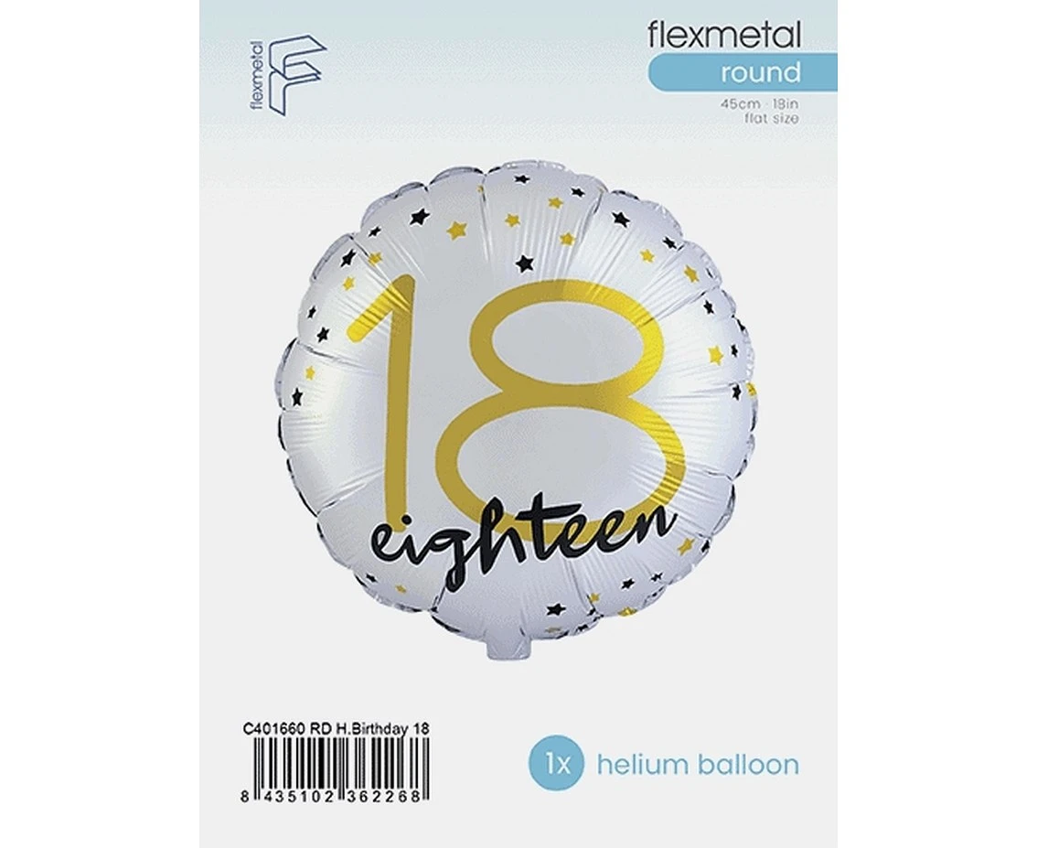 Balon foliowy 18" FX - Happy Birthday 18 (okrągły), pakowany