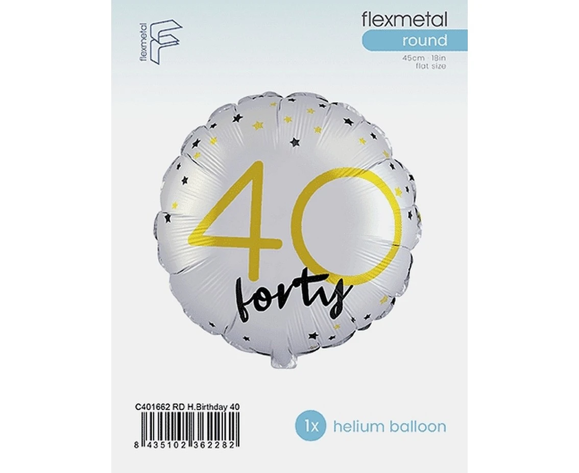 Balon foliowy 18" FX - Happy Birthday 40 (okrągły), pakowany