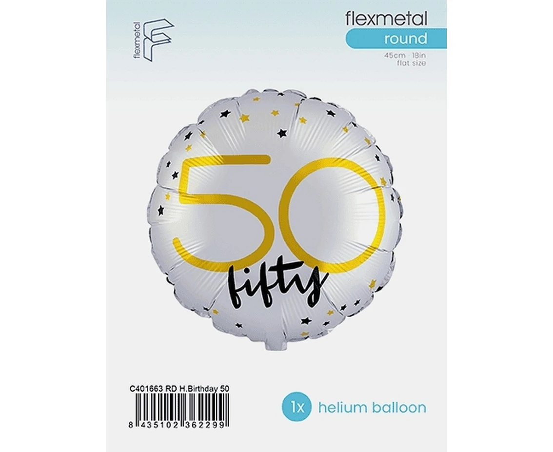 Balon foliowy 18" FX - Happy Birthday 50 (okrągły), pakowany