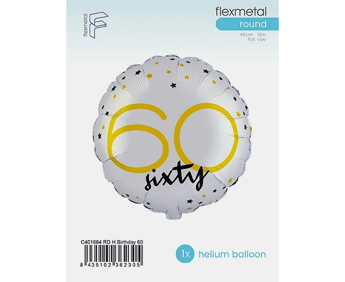 Balon foliowy 18" FX - Happy Birthday 60 (okrągły), pakowany
