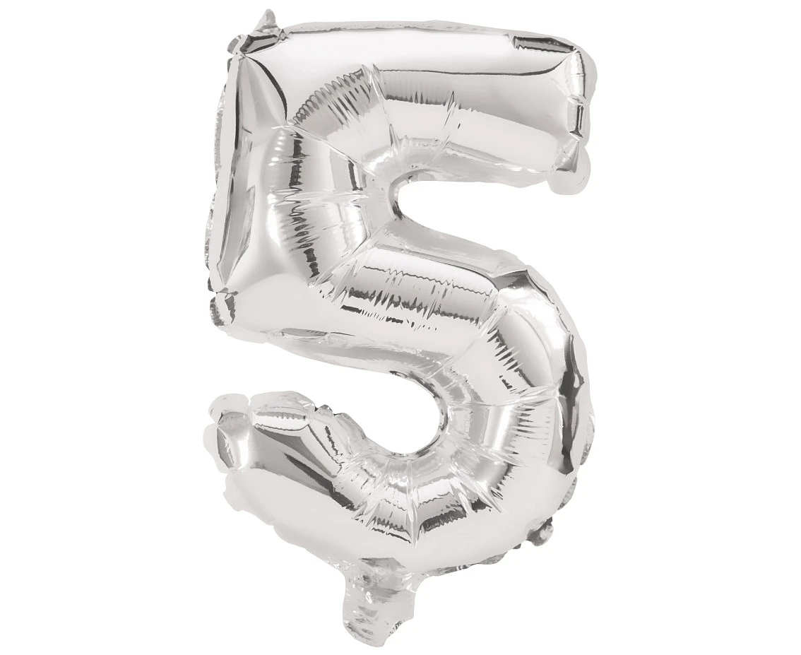 Balon foliowy Cyfra 5, srebrna, 85 cm