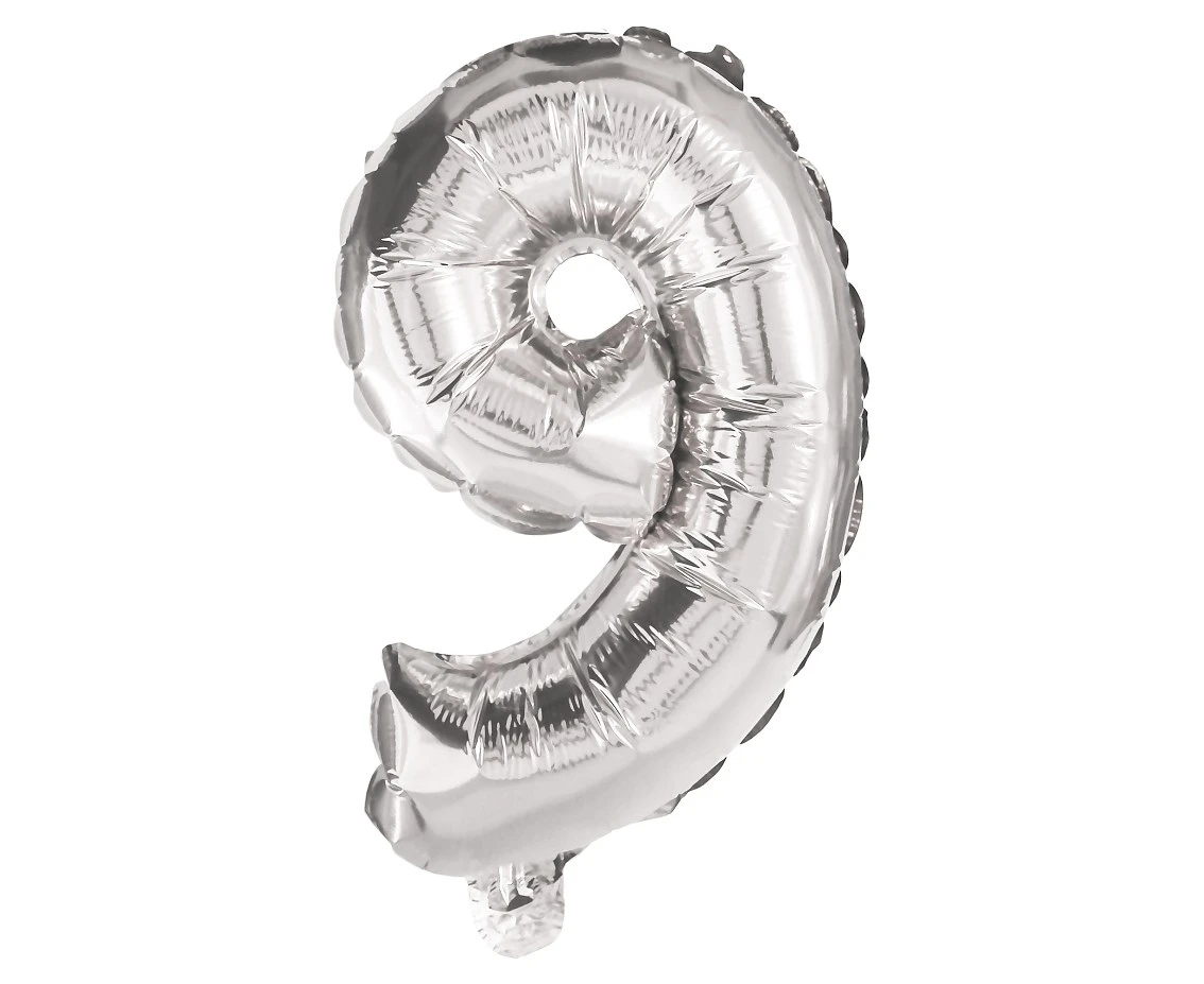 Balon foliowy Cyfra 9, srebrna, 85 cm