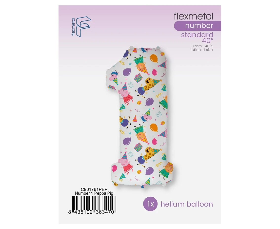 Balon foliowy FX - Number Cyfra 1 Peppa Pig, 102 cm, pakowany