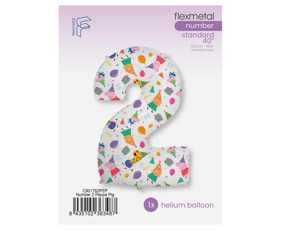 Balon foliowy FX - Cyfra 2 Peppa Pig, 102 cm, pakowany