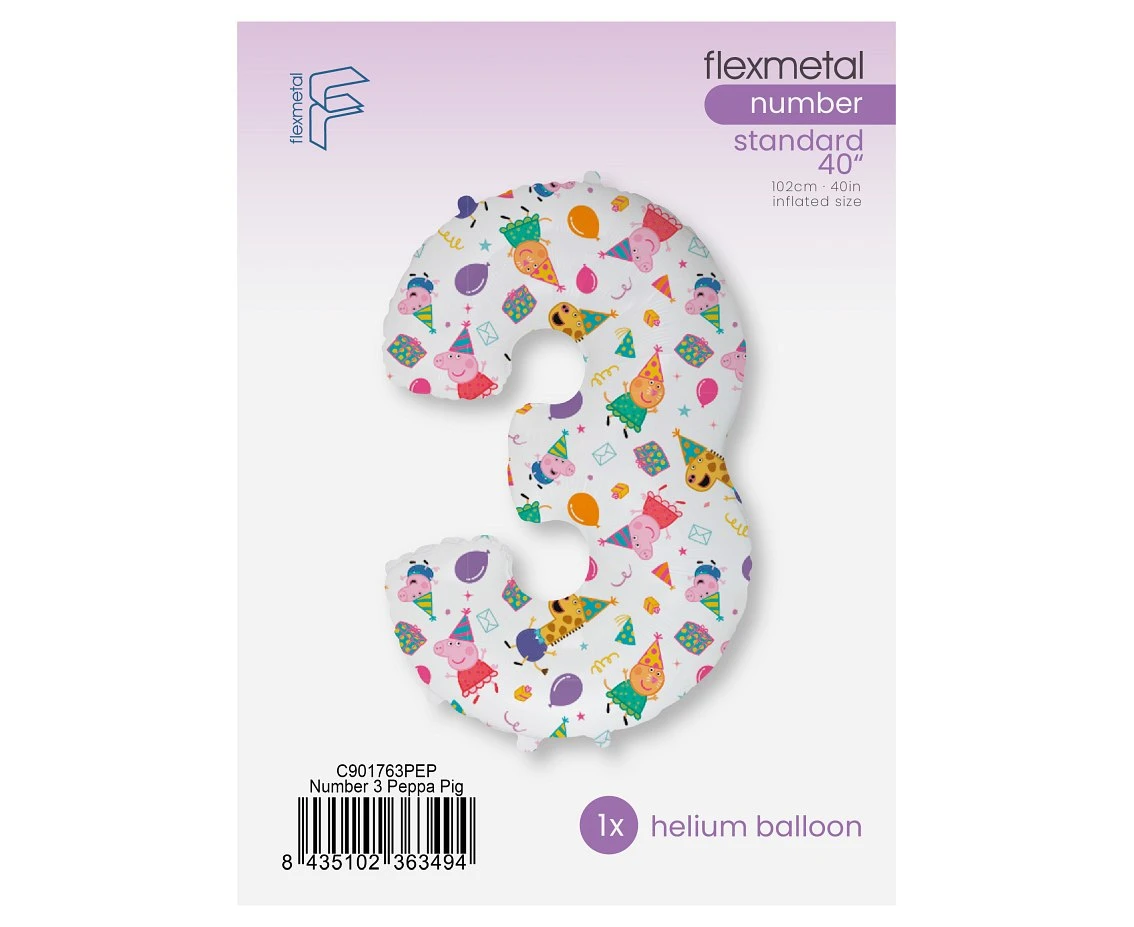 Balon foliowy FX - Cyfra 3 Peppa Pig, 102 cm, pakowany