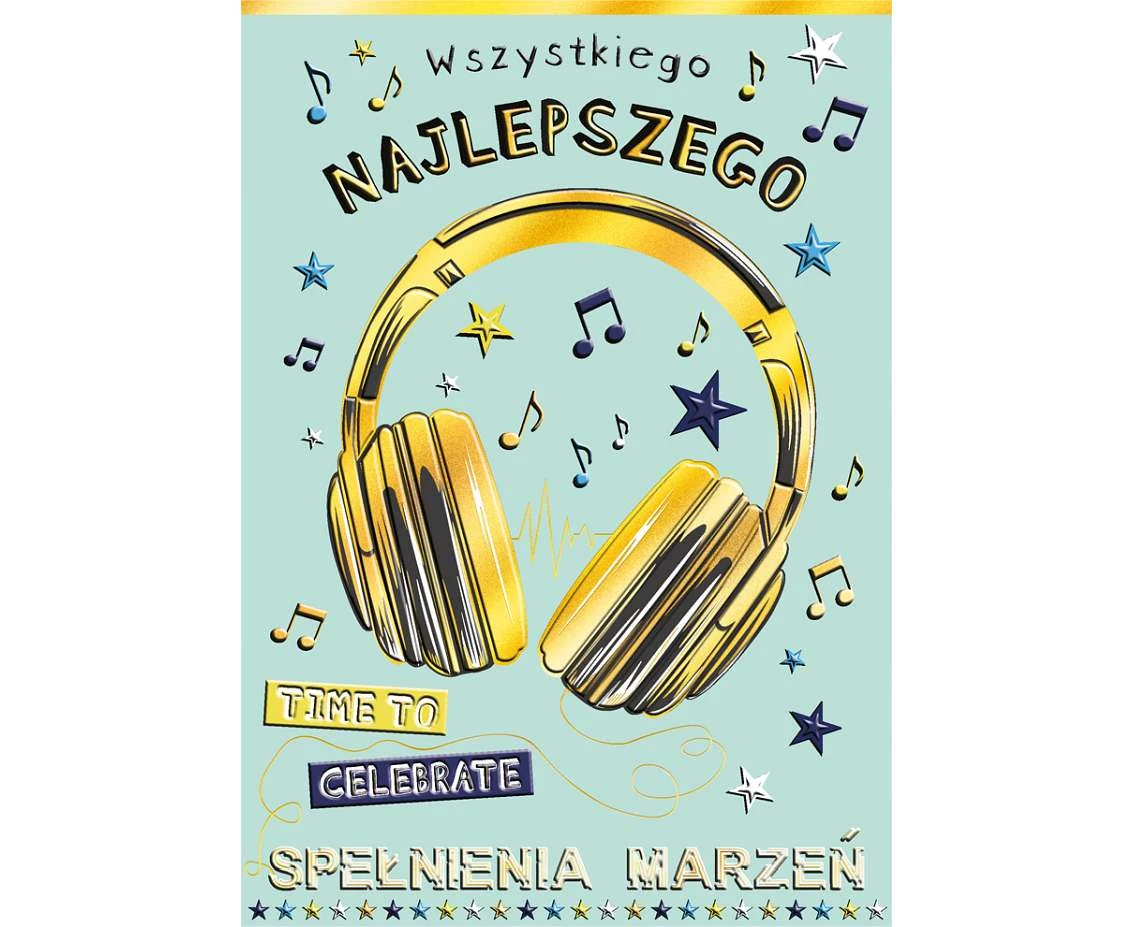 Kartka okolicznosciowa A5 Złote Słuchawki , 1 szt.