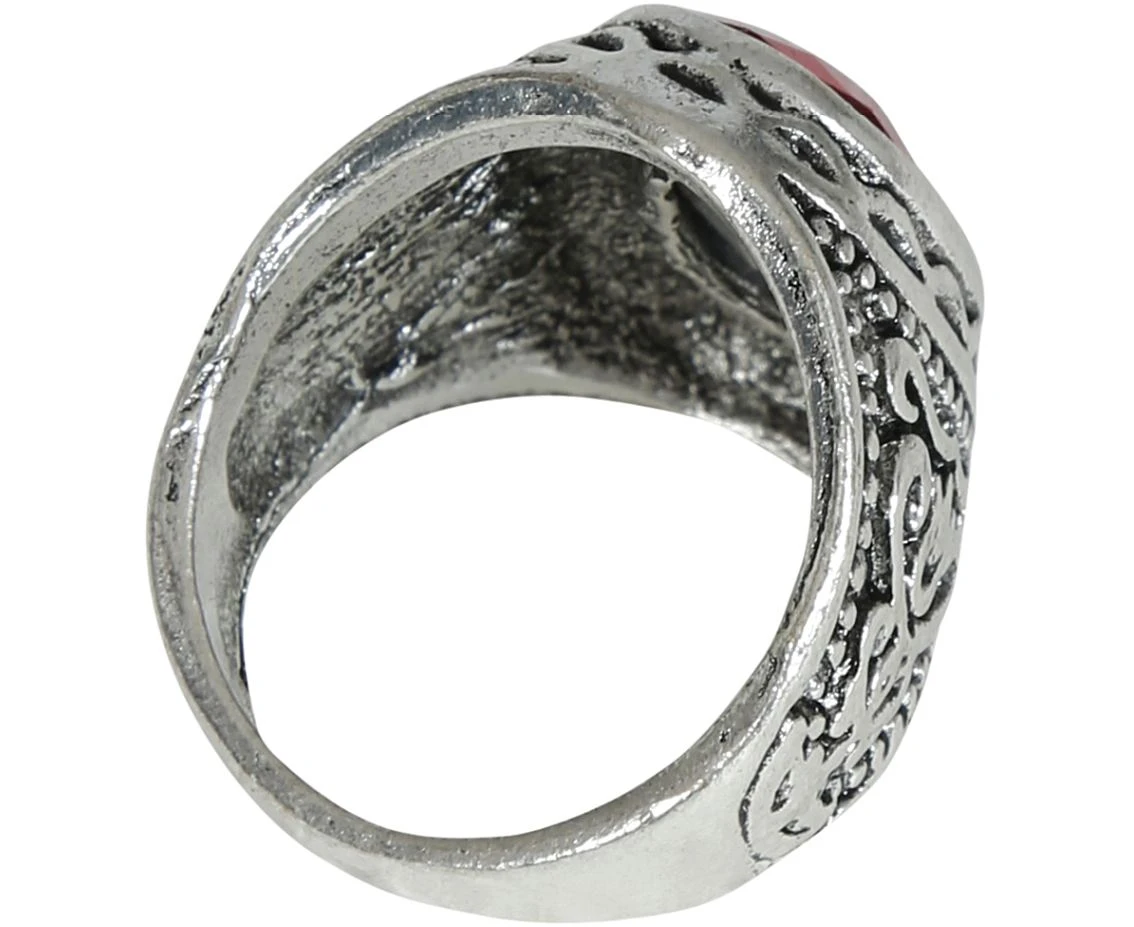 Pierścień z rubinem, metaliczny, 2 cm