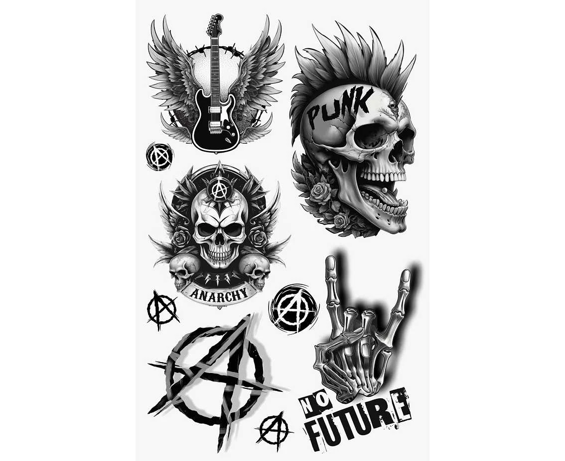Zestaw tatuaży zmywalnych punk rock, 14x30 cm