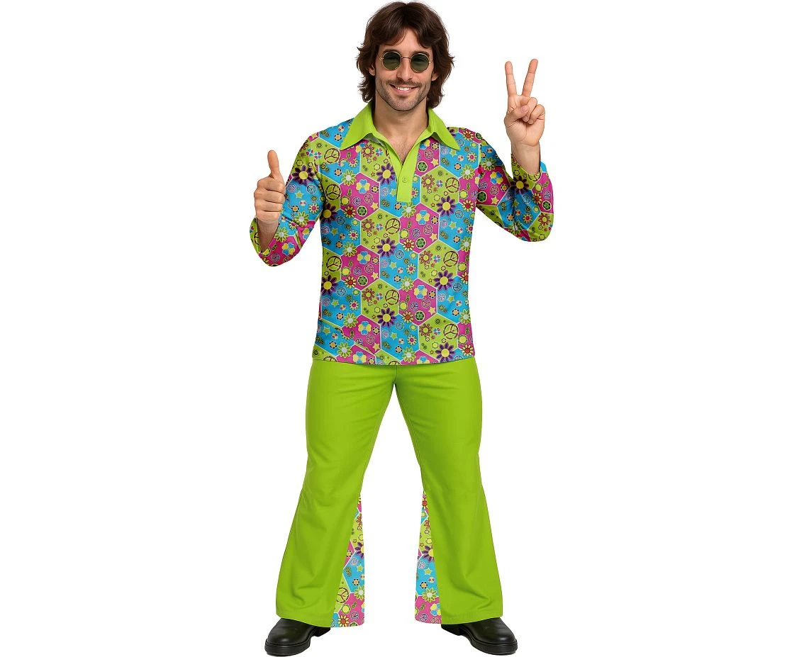 Strój Hippie dzieci kwiaty, rozm. 52–54 (L) (spodnie, koszula)