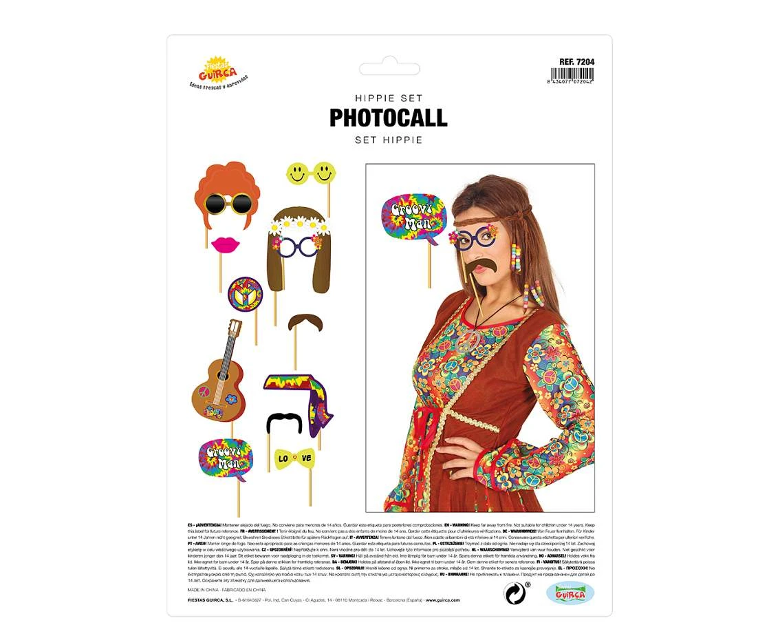 Zestaw fotorekwizytów hippie, 12 szt., 18 cm