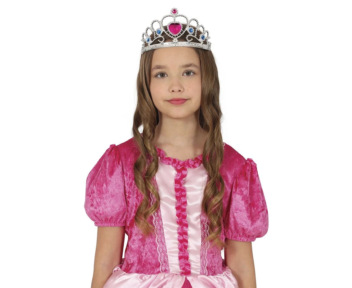Tiara srebrna z różowym sercem