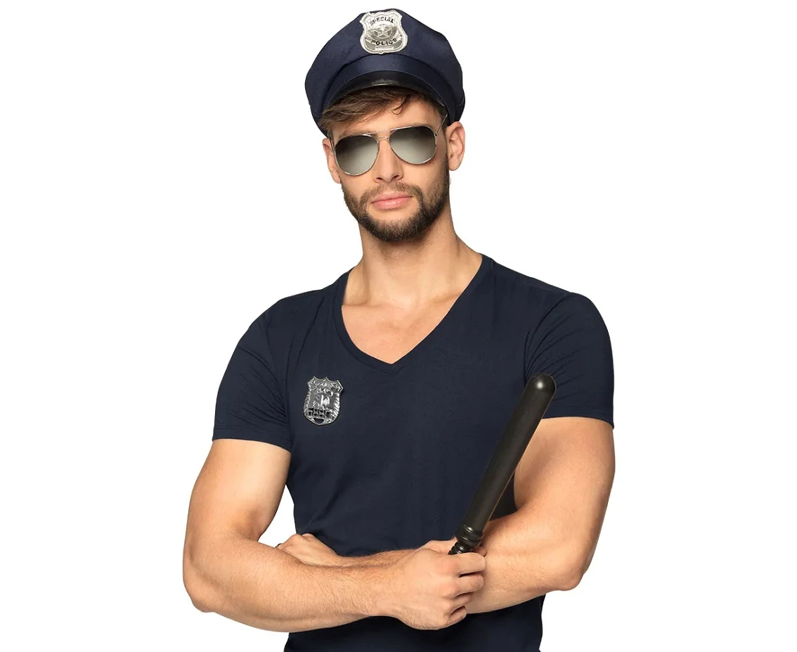 Zestaw dla dorosłych Police (czapka, okulary, odznaka, pałka 33 cm)
