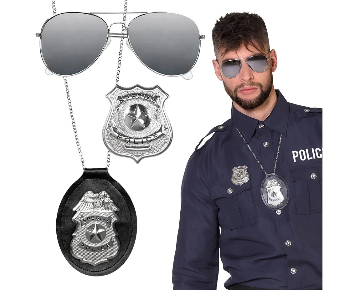 Zestaw dla dorosłych Policjant ( okulary, wisiorek, odznaka)