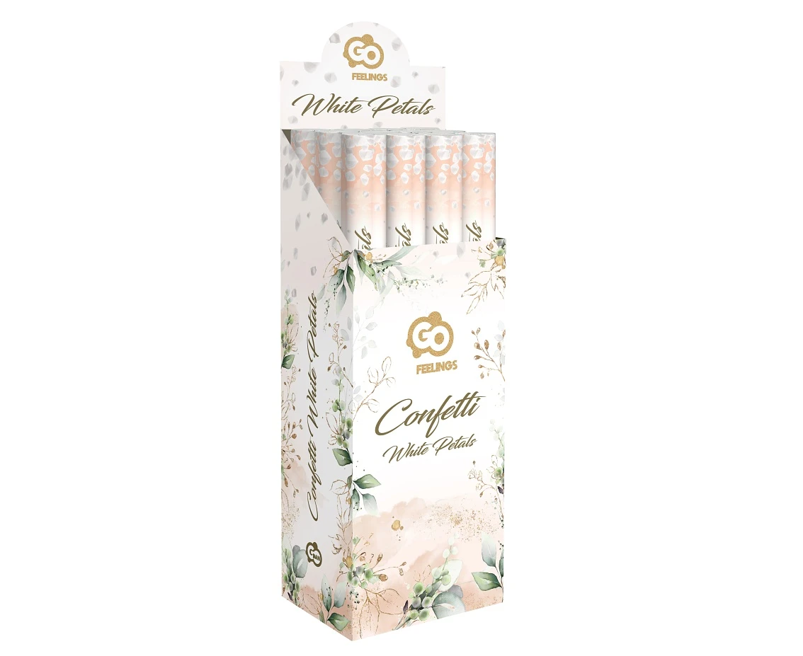 Konfetti pneumatyczne Płatki Róż, białe, tekstylne / 60 cm