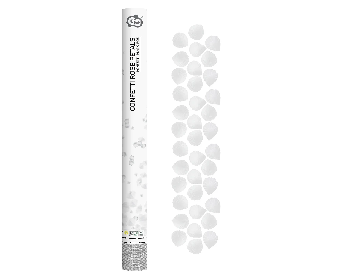 Konfetti pneumatyczne Płatki Róż, białe, tekstylne / 60 cm