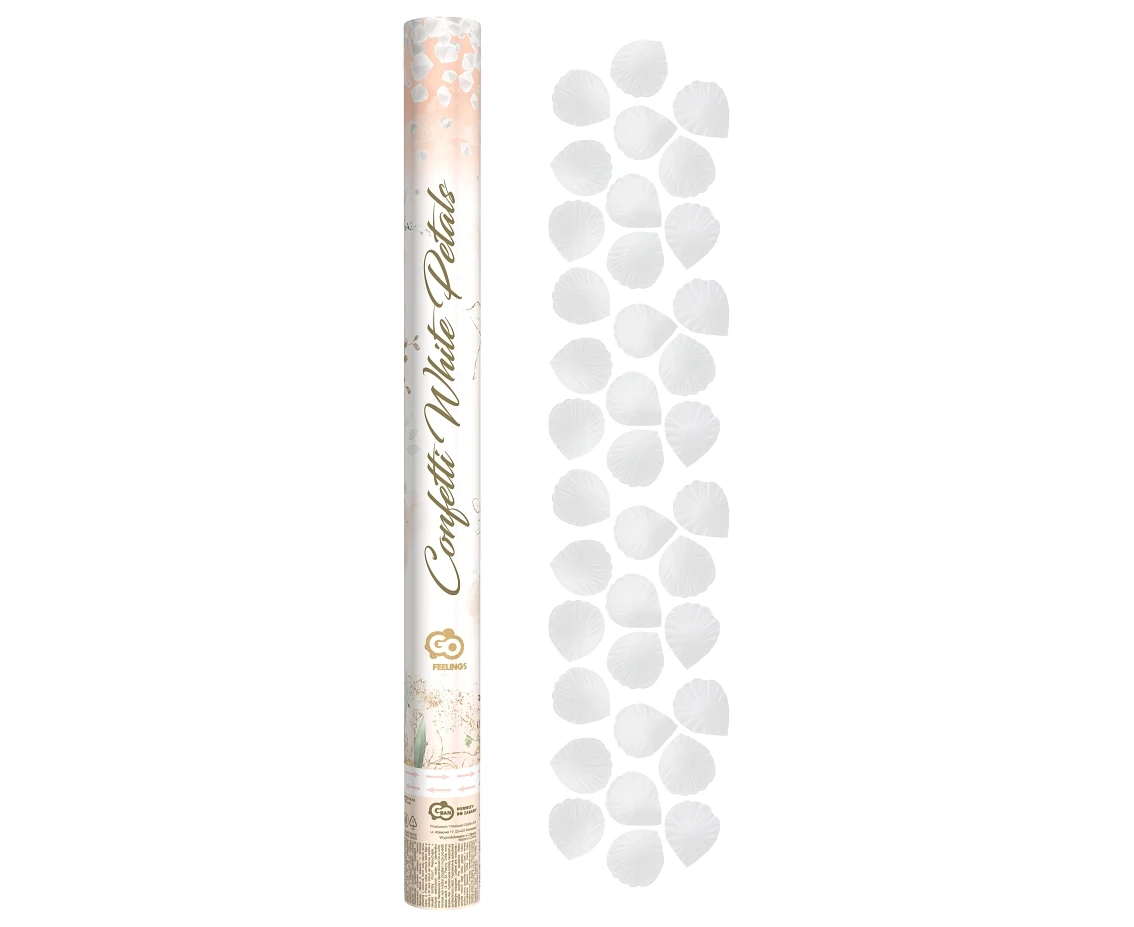 Konfetti pneumatyczne Płatki Róż, białe, tekstylne / 60 cm