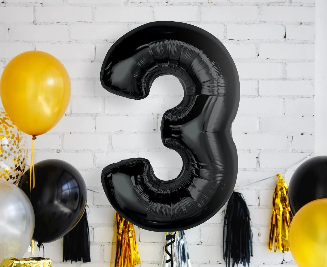 Balon foliowy Smart, cyfra 3, czarna, 92 cm KK